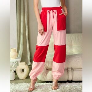 A Girl Thing Vibrant Red and Pink Joggers
